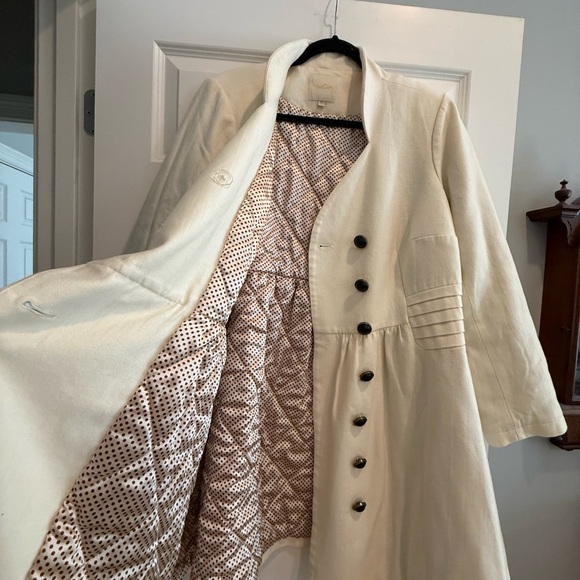Modcloth Cream Vintage Style Coat with Black Buttons and Polka Dot Lining - Picture 3 of 6